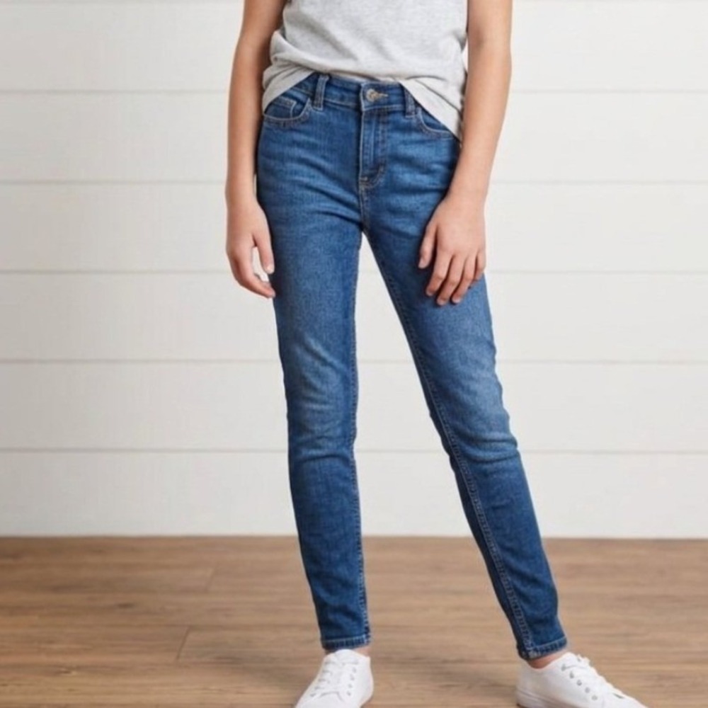 Abercrombie Kids Jeans Girls 13/14 Blue High Rise Super Skinny Adjustable Waist